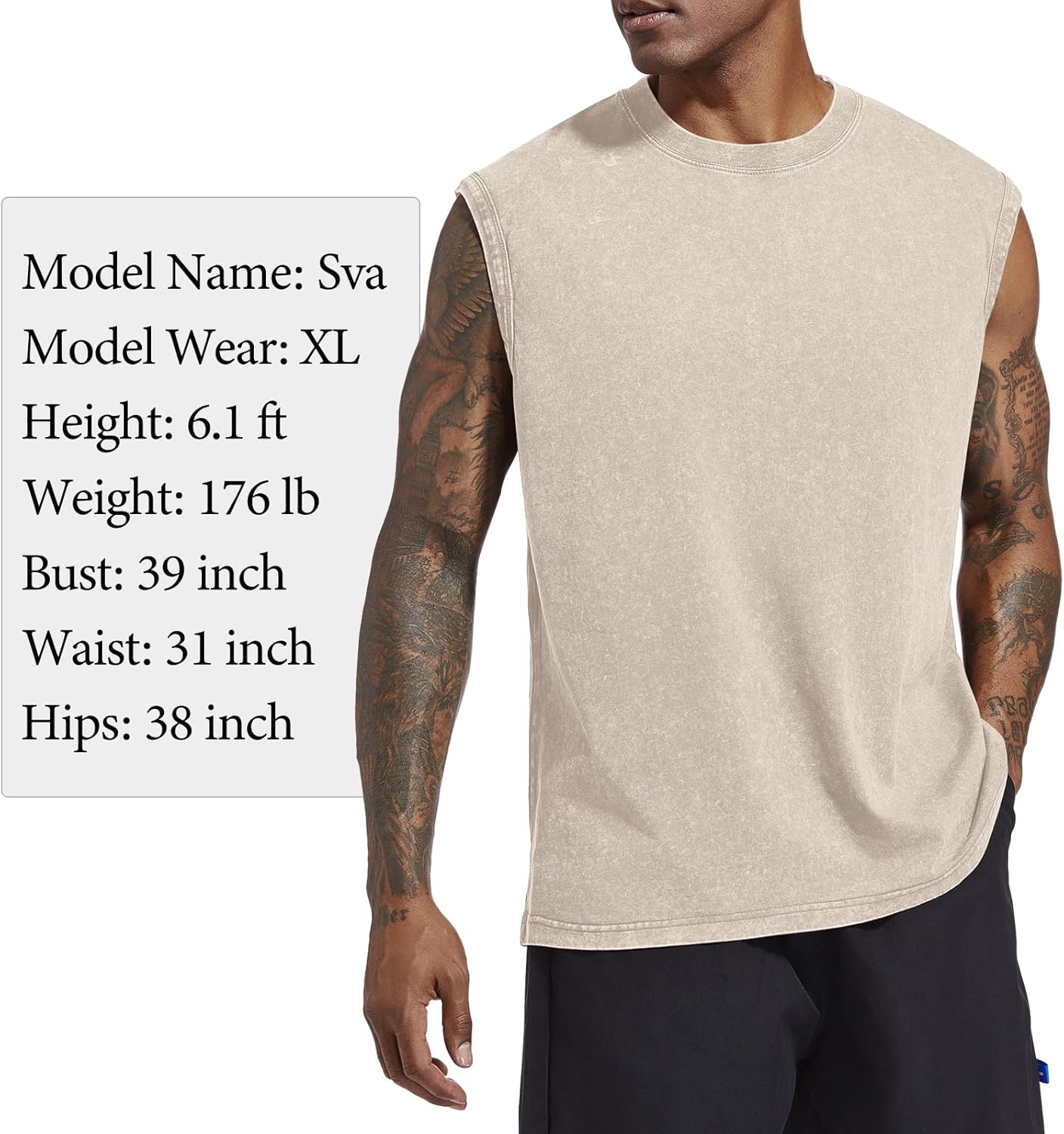 Wrenpies Men's Cotton Workout Tank Top - Sleeveless Acid Wash Muscle Shirt | Loose Fit for Gym & Beach