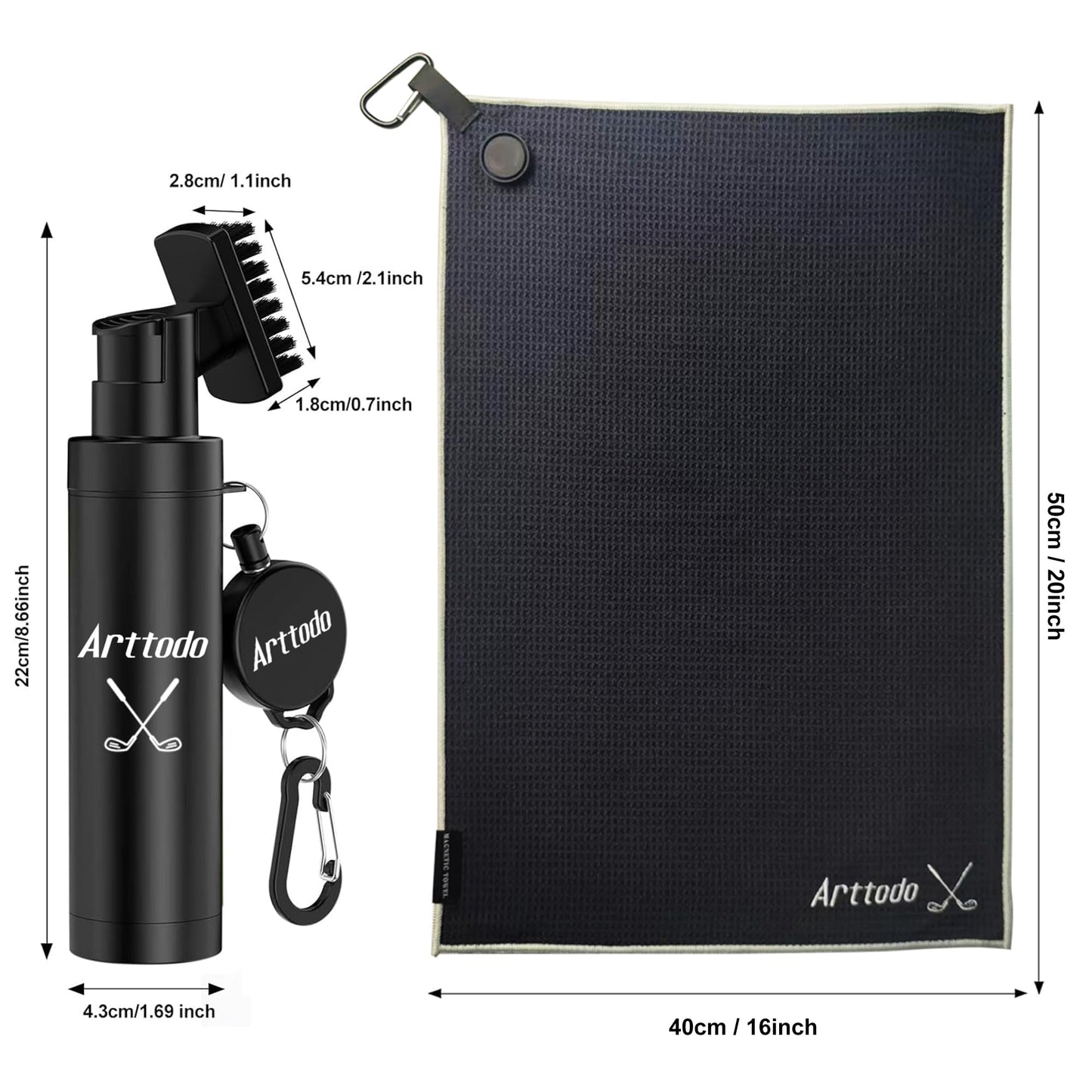 Arttodo Golf Club Cleaning Kit, Absorbent Golf Towel with Waffle Design and Large Capacity Golf Club Cleaning Spray Brush, Portable Golf Club Cleaner Accessories for Men Women