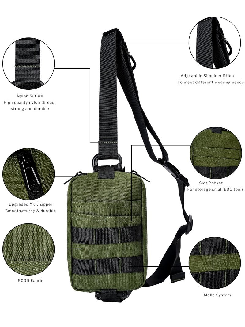 VIPERADE CHS2 Small EDC Sling Bag, Tactical Fanny Pack for Men, Molle Pouch Crossbody Backpack with Adjustable Shoulder Strap, Utility Chest Pouch Bag for Hiking/Traveling/Bush-Craft (Green)