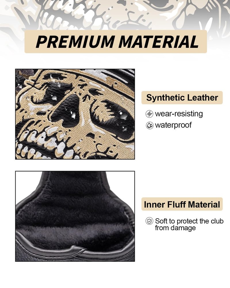 Skull Skeleton Mallet Putter Cover, Golf Club Covers with Magnetic Closure, Premium PU Leather and Advanced Embroidery with Velour Lined Golf Head Covers for Most Brands - Golden Black
