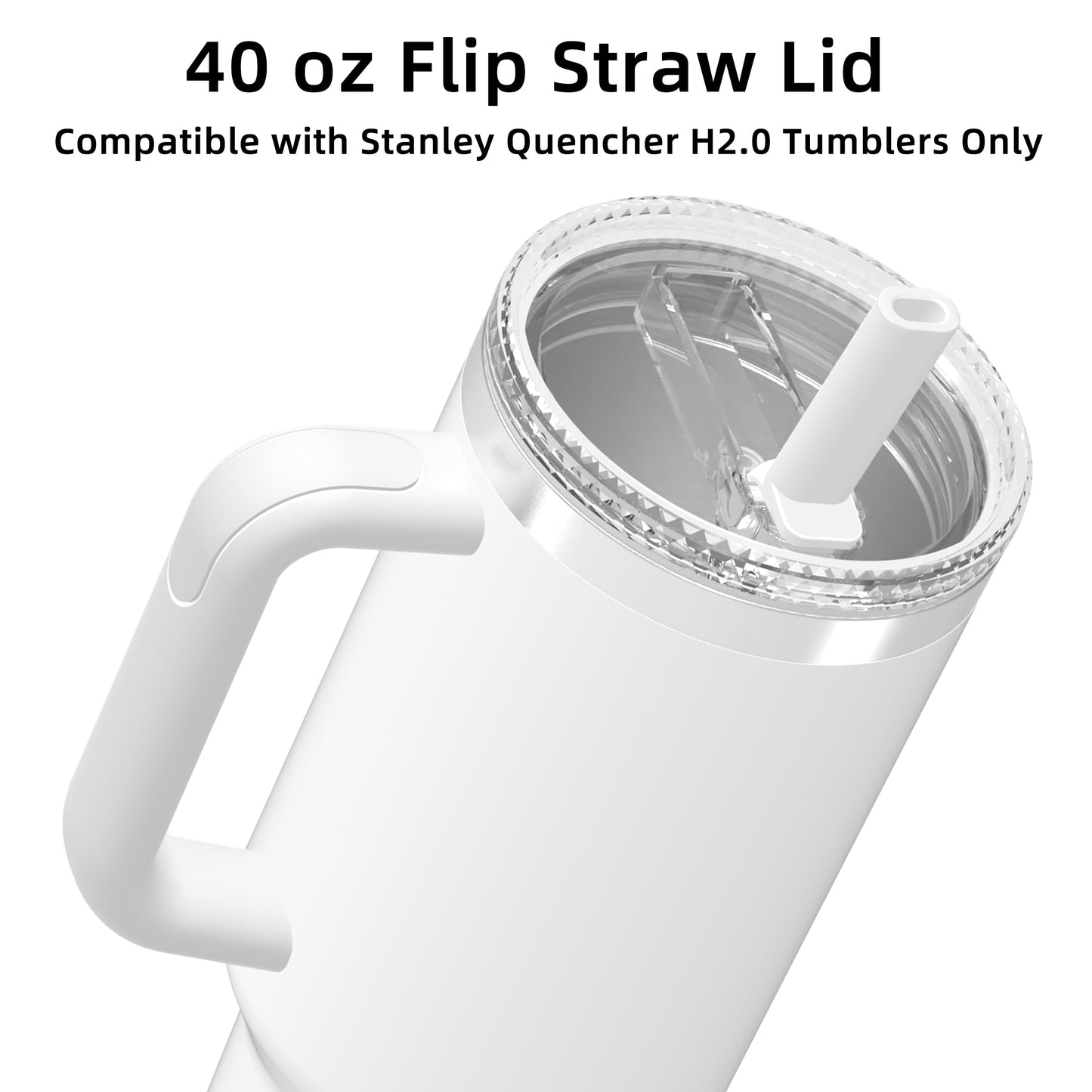 40 oz Flip Straw Lid for Stanley Quencher H2.0 Tumbler, Spill-Proof Replacement Lid Accessory for Stanley 40 oz Tumbler with Handle, Easy to Clean | Reusable, 1-Pack/White