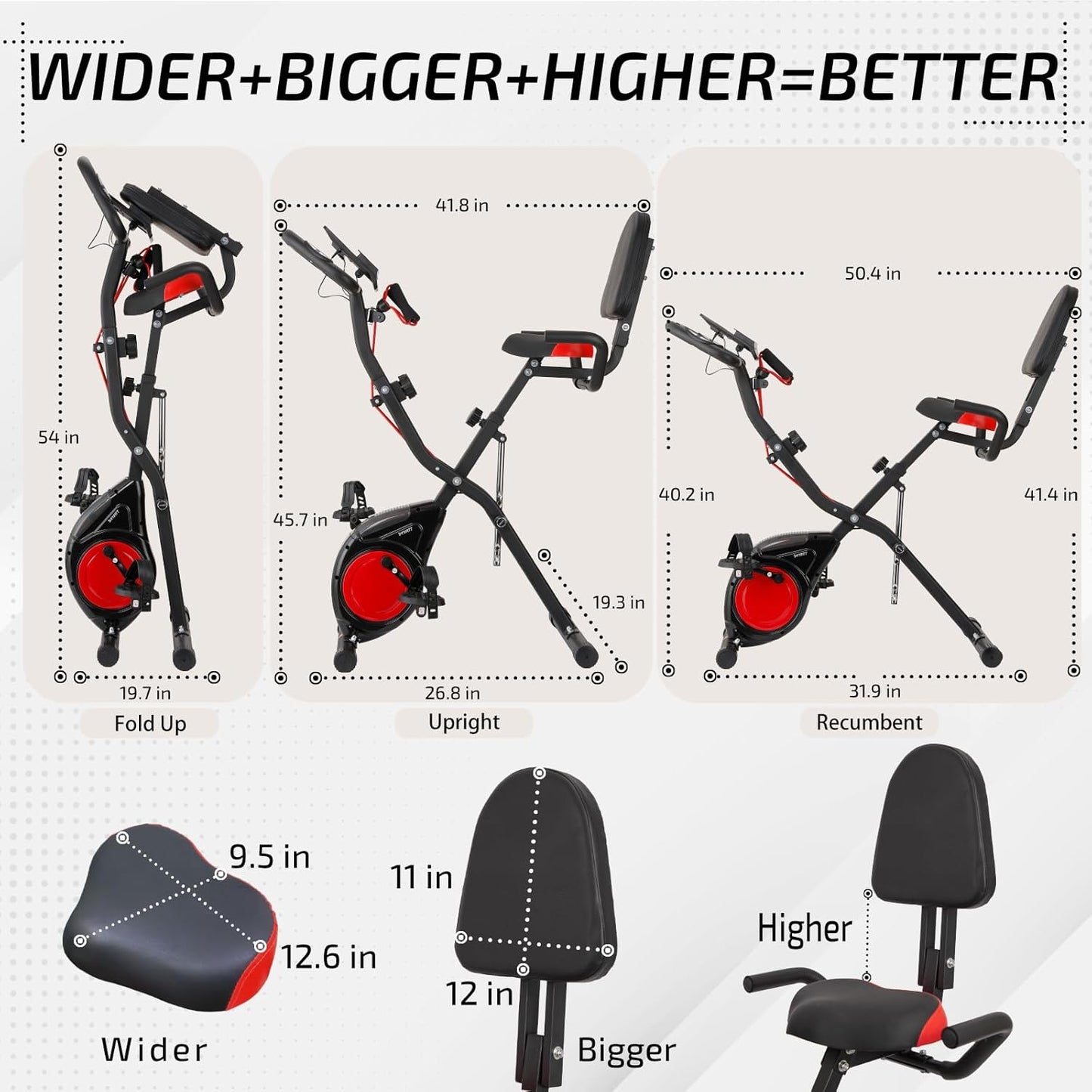 YYFITT 3-IN-1 Exercise Bike - Compact Folding Stationary Bike with Luminous Display | 16 Levels of Resistance, Backrest & Wider Seat