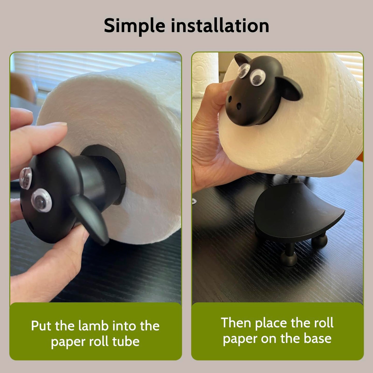 Sheep Toilet Roll Holder: Tissue Paper Roll Storage Stand - 3D Printed Black Sheep Loo Roll Holder - Toilet Paper Holder Bathroom Set for Bathroom Shelf Housewarming Gift Bathroom Decor (3 Pcs)