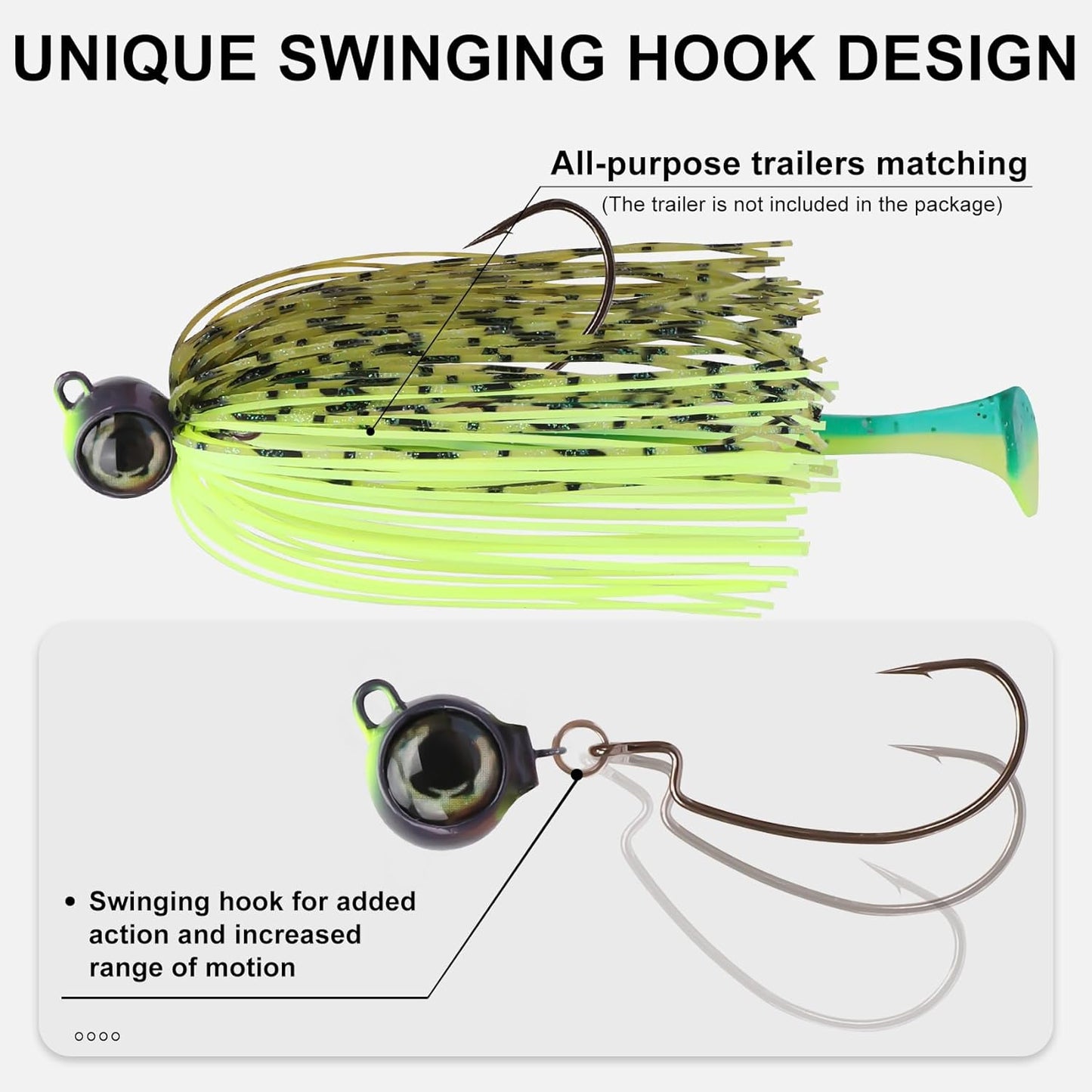 TRUSCEND Fishing Jigs - Ultra Smooth Teflon Hook & Titanium Weed Guard | Perfect for Crappie, Bass & Trout