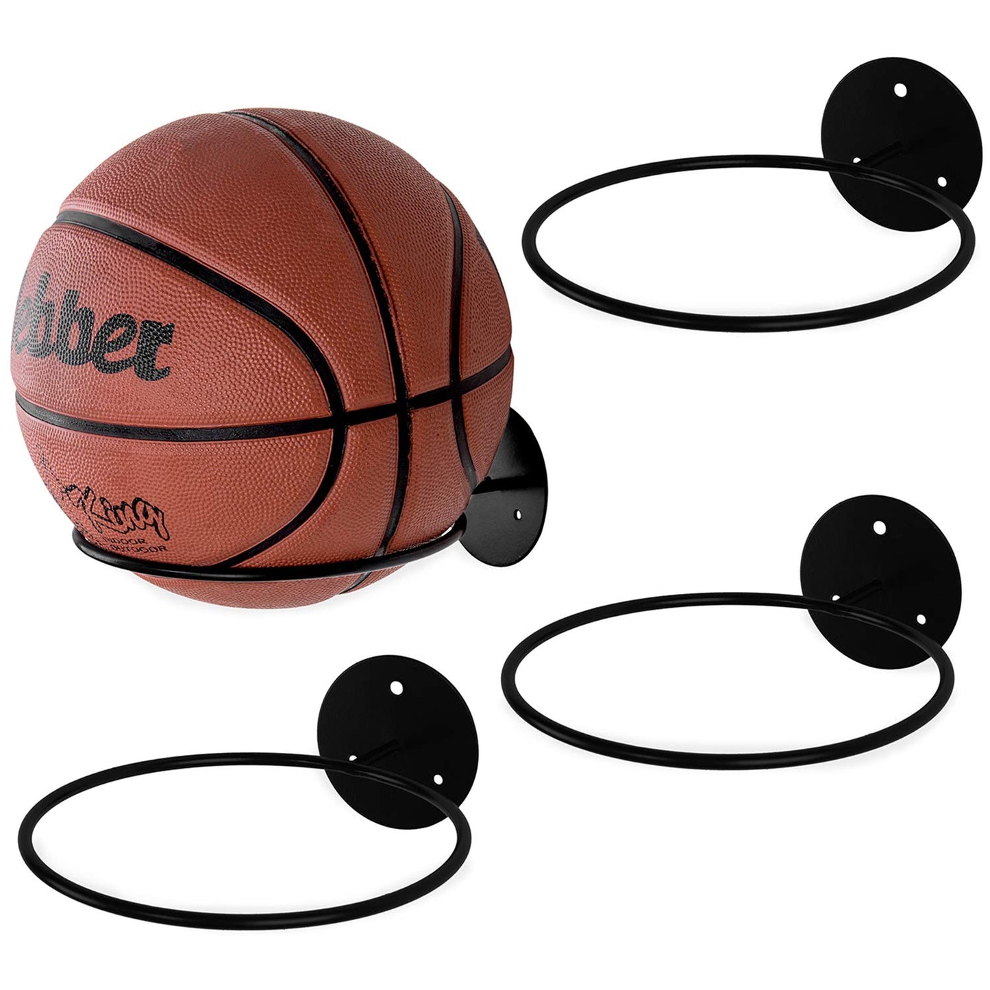 MyGift Set of 4 Matte Black Metal Wall-Mounted Sports Ball Display Holder, Basketball, Soccer, Football, Volleyball, Durable Wall Storage Rack Wire Shelf