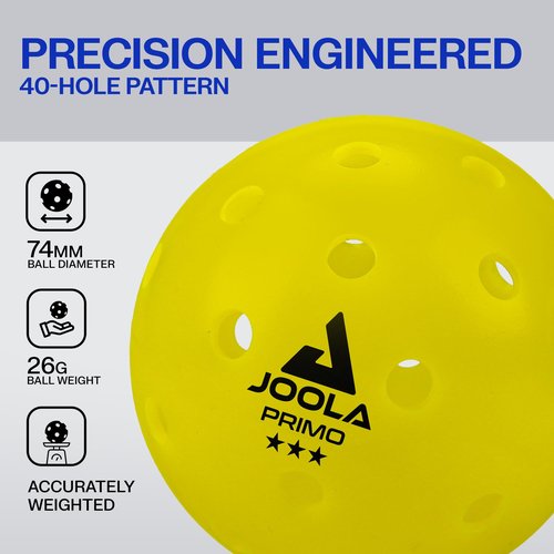 JOOLA Primo Pickleball Balls - Tournament Indoor and Outdoor Pickleball Balls - USAPA Approved - Ideally Weighted and Precision Crafted 40 Hole Design Pickleball Official Size