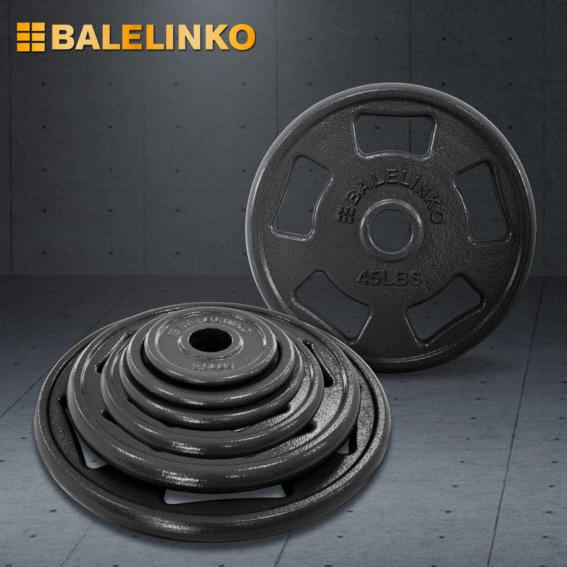 Balelinko Cast Iron 2-Inch Olympic Grip Plate Weight Plate for Strength Training, Weightlifting and Crossfit in Single, 45LB, Black