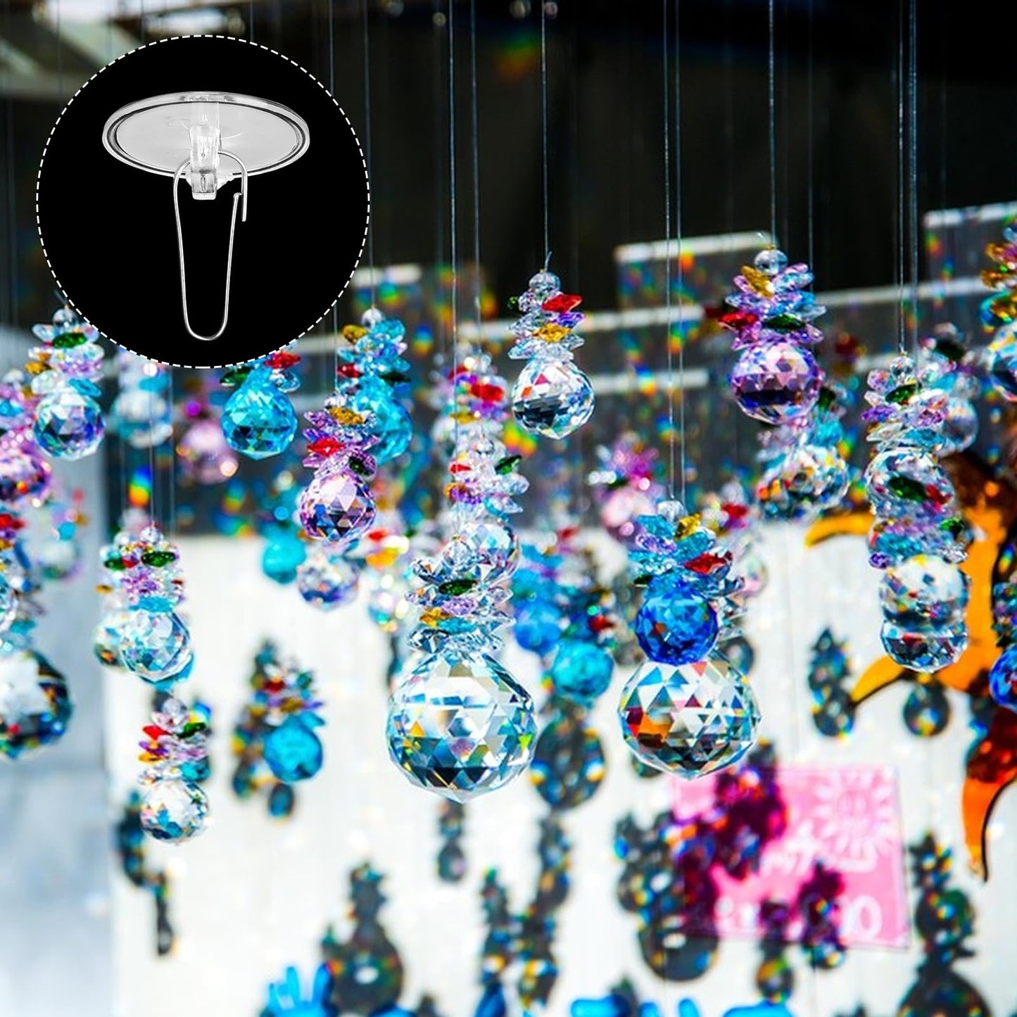 KKONHII 150 Pack Self-Adhesive Ceiling Hooks for Hanging, No-Drill Removable Wall Hanger Sticky Transparent Discs with Metal Hooks for Festival Wedding Birthday Party Decorations