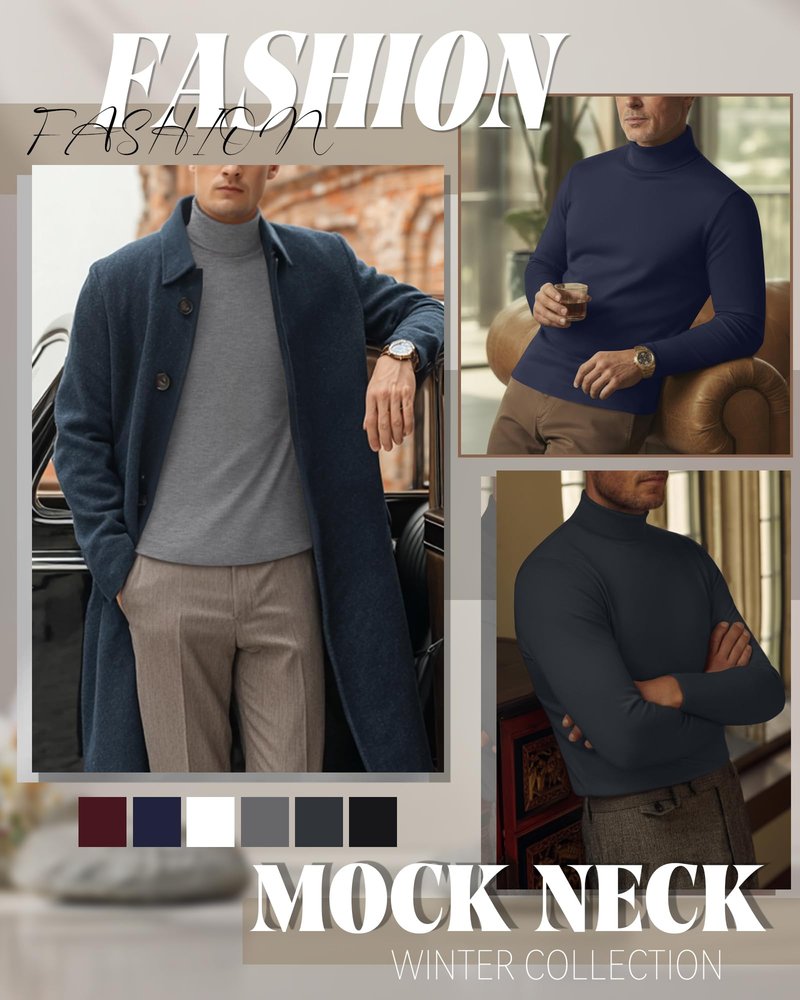 Evervibe 6 Pack Mens Big and Tall Turtleneck Shirts Long Sleeve Loose Fit Tops Basic Pullover Multipack Tees(Wine Red, Navy Blue, Black, White, Light Gray, Dark Gray,3X-Large)