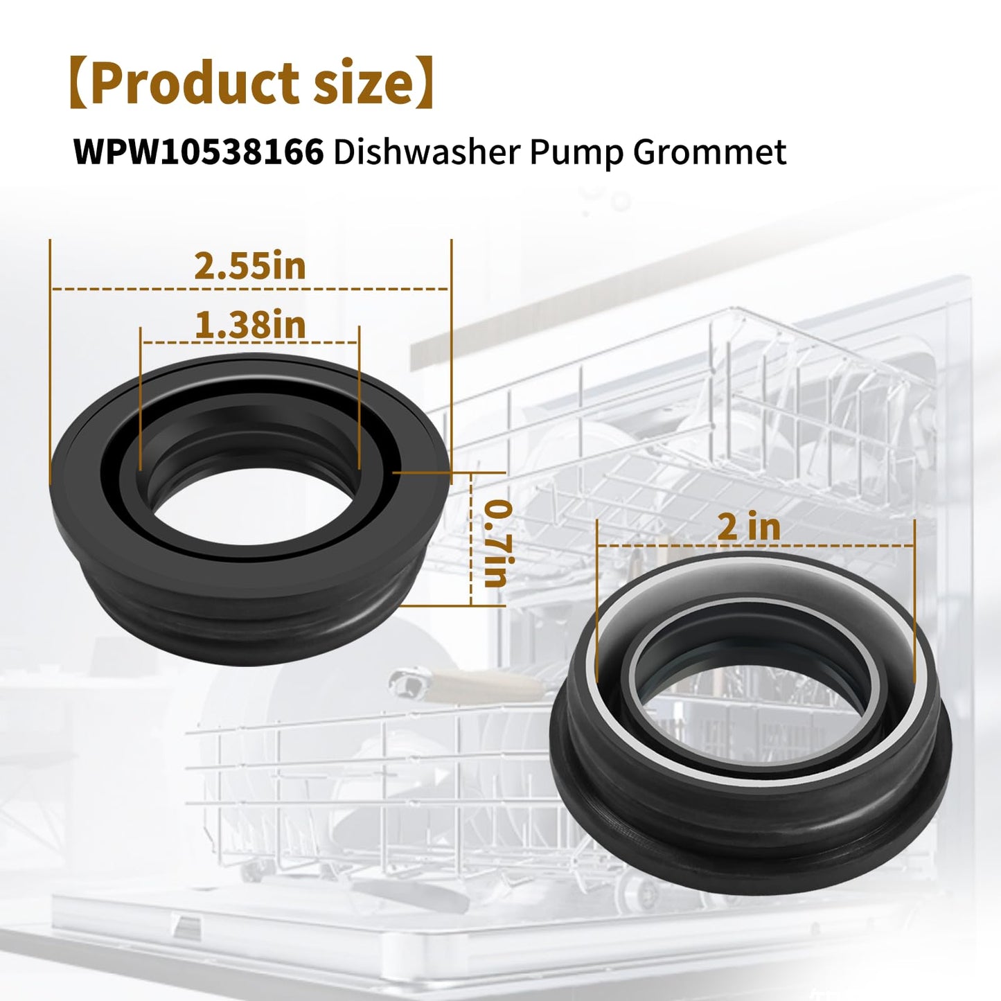WPW10538166 Dishwasher Circulation Pump Inlet Grommet, Replaces AP6022761 PS11756098 W11182008 3021506 EAP11756098 Compatible with KitchenAid Maytag Whirlpool Jenn-Air Kenmore Amana Dishwashers