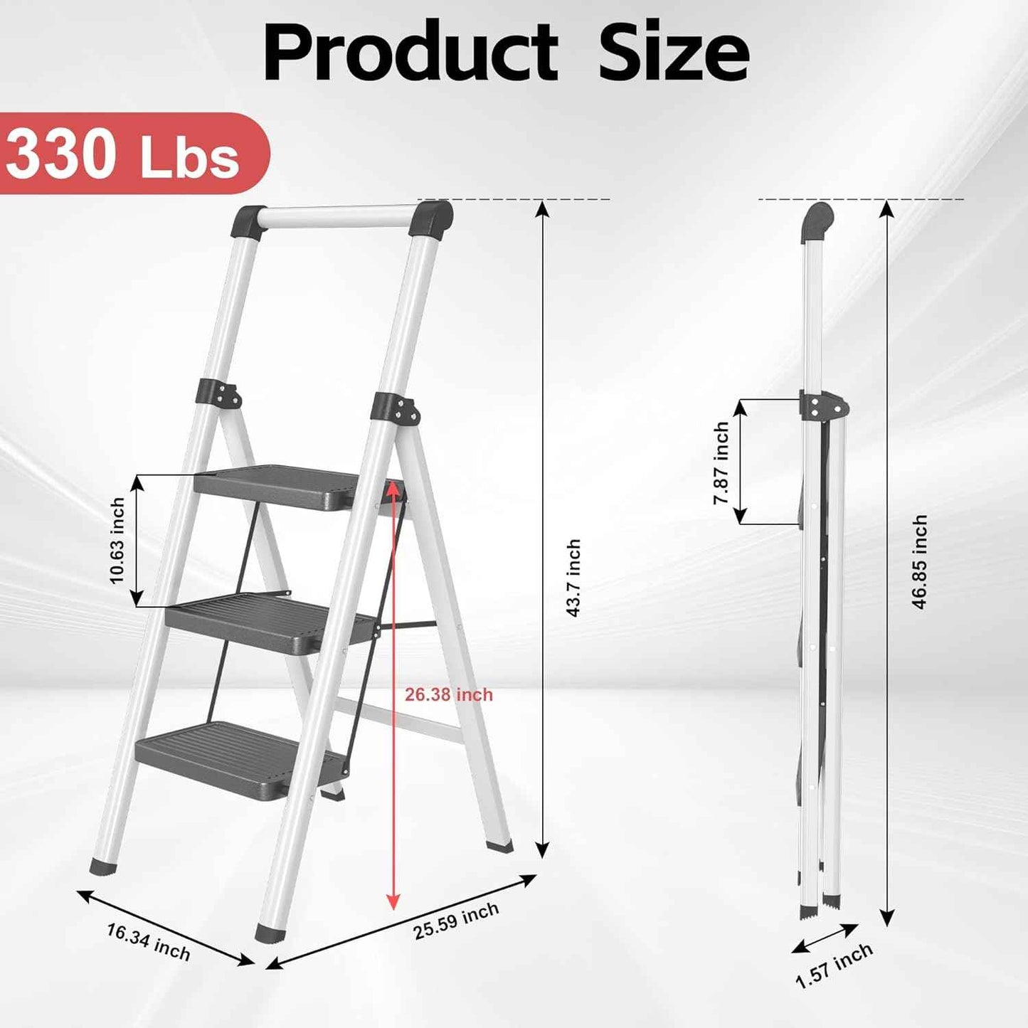 DIAMONDFORGE 4-Step Folding Ladder - Sturdy Steel Construction, Anti-Slip Pedals & Feet, Handgrip - Home Use, White & Red