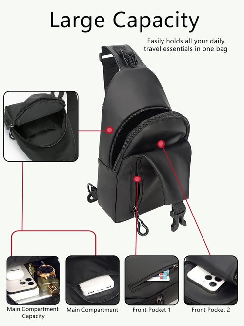 JYNBELSOR Sling Bag Daypack for Men Women, Crossbody Chest Bags Waterproof Pack, Backpack for Travel, Hiking, Daily Commute, Black