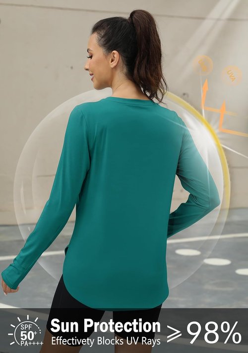 KevaMolly Long Sleeve Workout Tops for Women - Lightweight UV Protection Rash Guard | Quick Dry Hiking Shirt