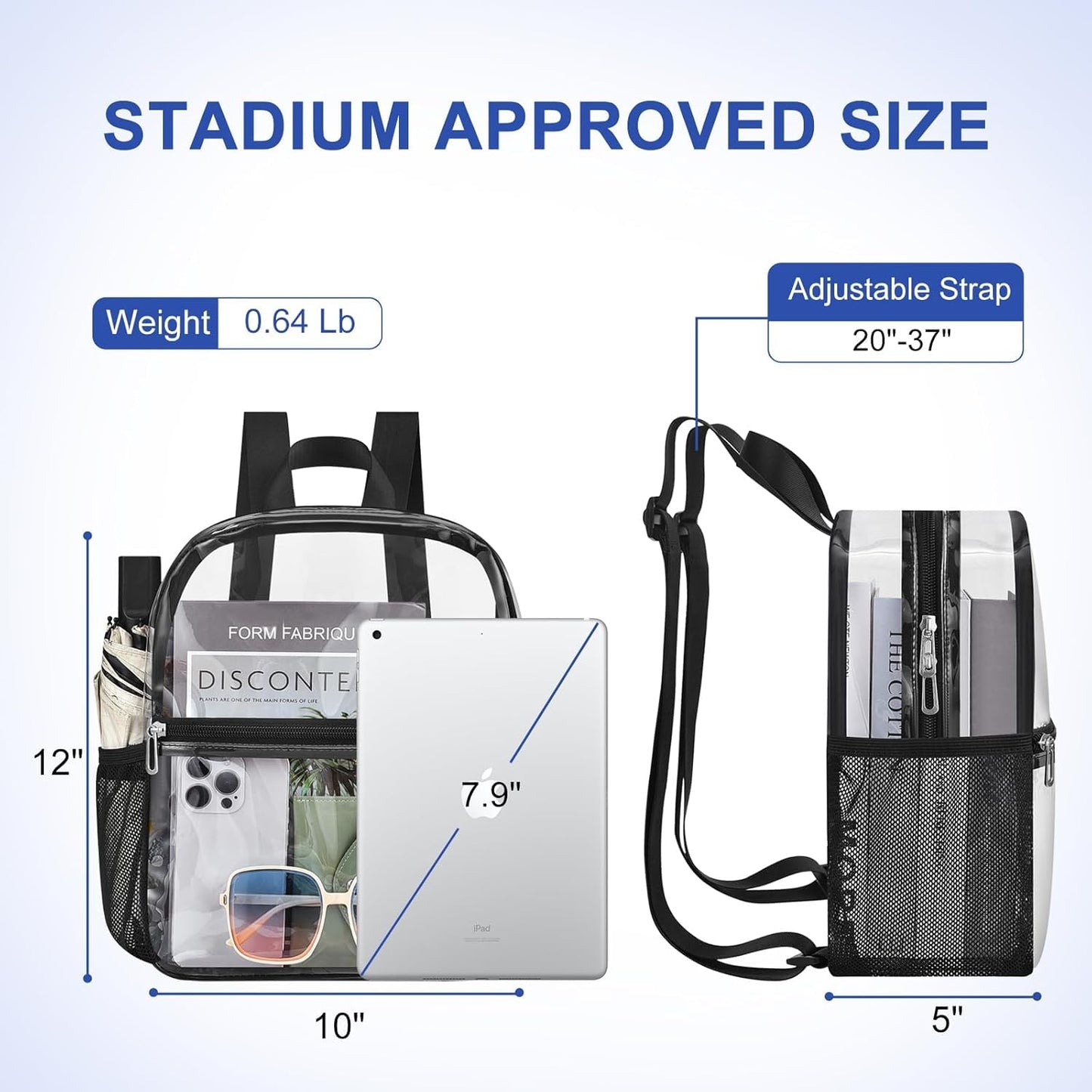 Skiennix Clear Stadium Backpack - Mini Sports Bag for Concerts, Travel & Events | Black 12x12x6