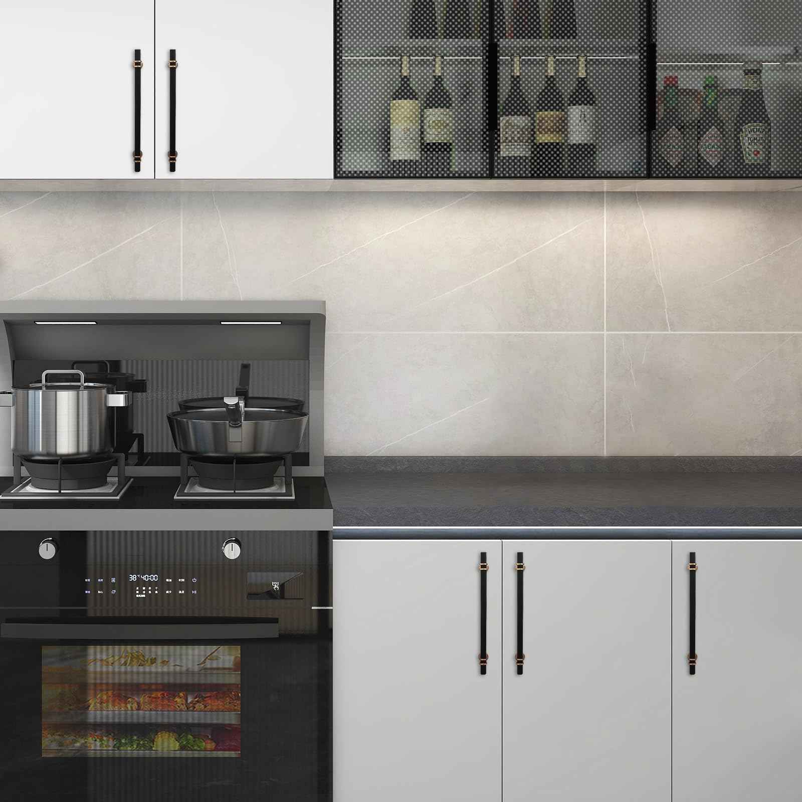 KOMOTIA 10 Pack 12-5/8 Inch Cabinet Pulls knurled Matte Black and Champagne Bronze Kitchen Cabinet Handles Aluminum and Zinc Alloy Drawer Pulls Solid Cabinet Hardware