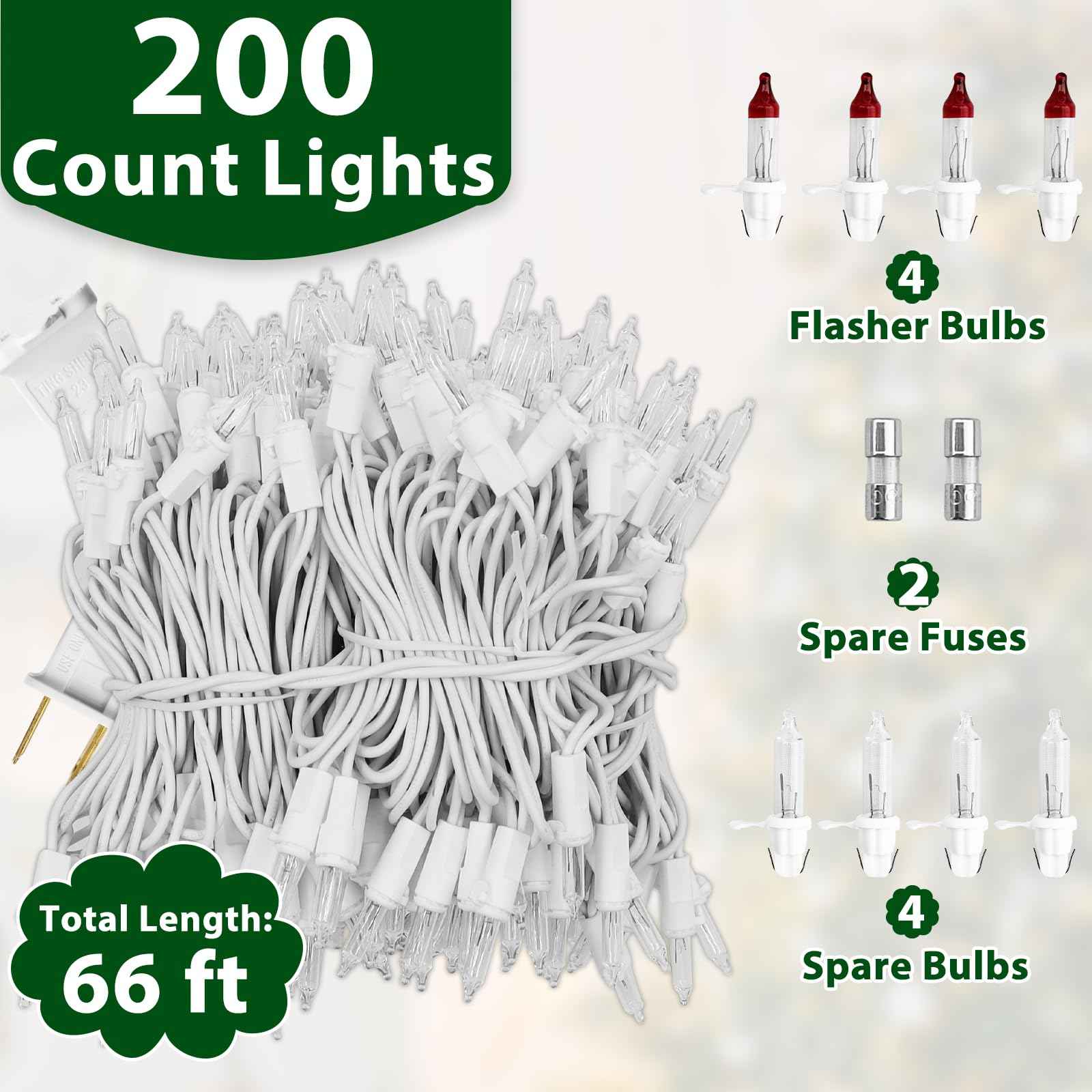 CXLHO Clear Christmas Lights 66FT 200 Incandescent Bulbs Warm White Mini Lights with White Wire for Christmas Tree, Garland, Thanksgiving, Wedding, Party, Home, Indoor & Outdoor Festival Decoration