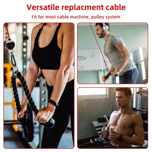Topfinder Replacement Cables for Home Gym, Fitness Pulley Cable, Weight Machine Replacement Cable with Stopper Ball (Red Fixed Length, 98 inch)