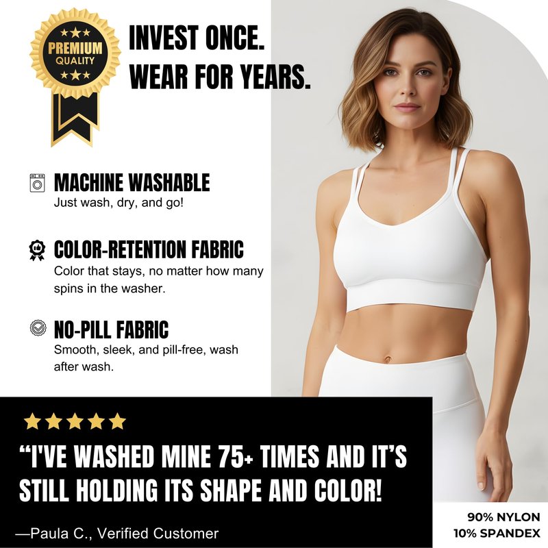 Sports Bra Sewn in Pads - Non Removable Padded Bralette for Women, Strappy Bra 2-Pack (Nude/Grey, Medium)