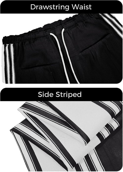 Fisoew Women's Wide Leg Pants - High Waisted Striped Palazzo with Pockets | Comfortable Fit