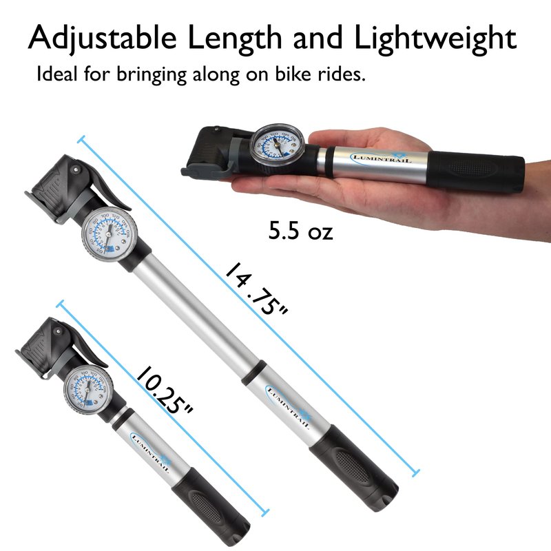Lumintrail Portable Presta Valve Bike Hand Pump with PSI Pressure Gauge - Frame Mount Bicycle Tire Air Pump Fits Presta Valve & Schrader Valves - Portable Bike Pumps