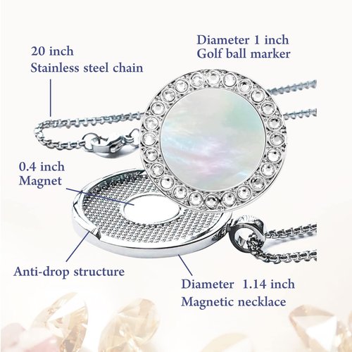 E TRUEE Golf Ball Marker Necklace, Pearl Crystal Ball Marker, Golf accessories,Golf gifts, Golf Ball Markers for Women
