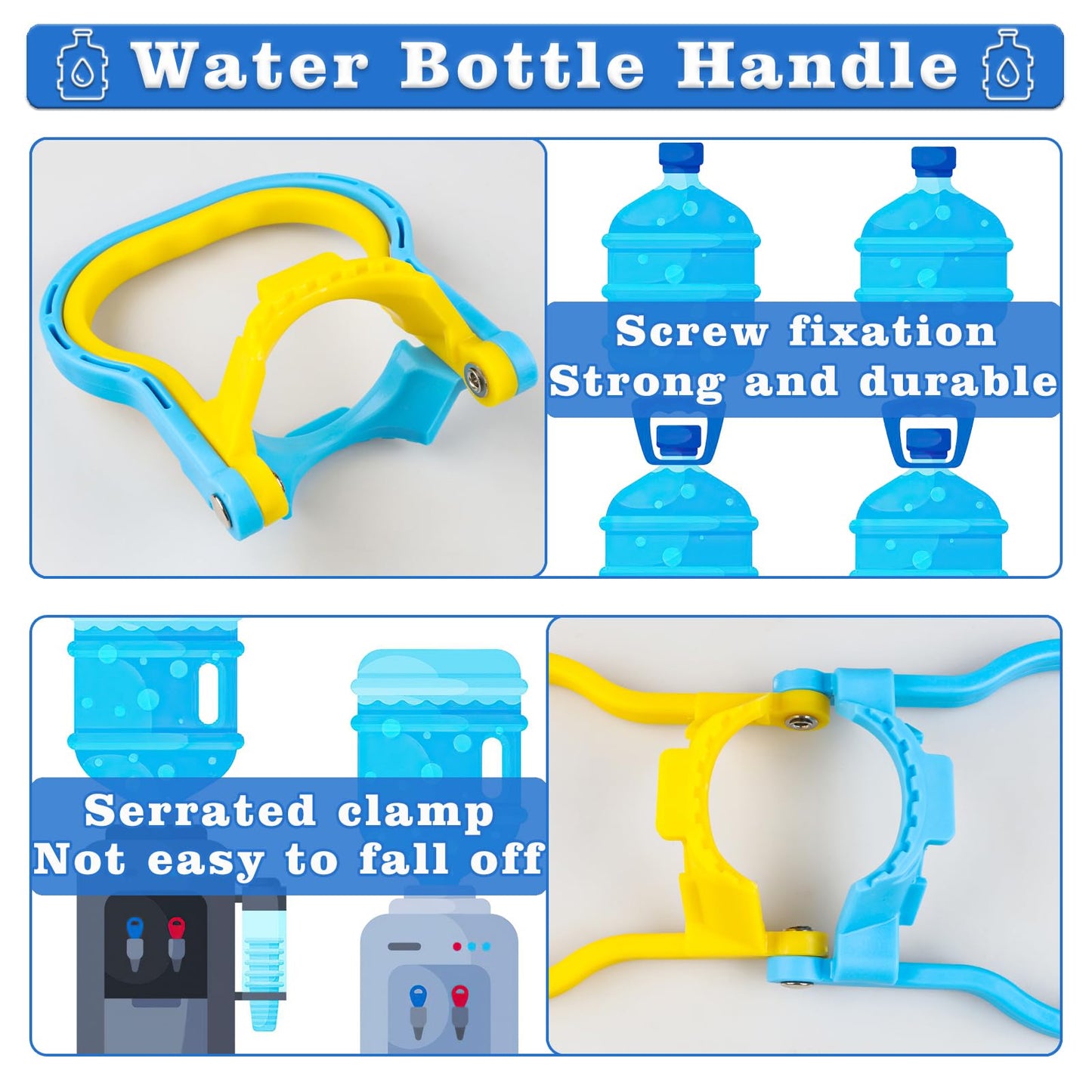 2 Pack 5 Gallon Water Bottle Handle, Stable Ergonomic Water Jug Handle, Drinking Water Bottle Heavy Duty Clip with 4pcs 5 Gallon Water Jug Caps