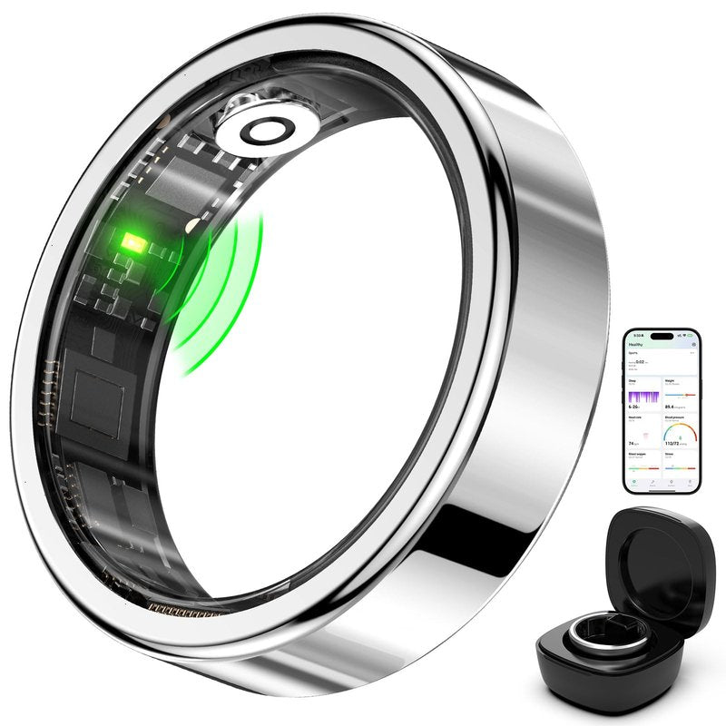 Naughtbaby FitElf 3 Pro Smart Ring Fitness Tracker, Health Sleep Tracker, Blood Pressure, Heart Rate and Oxygen Monitor Ring for Women/Men, IP68, No Subscription, 10-Day Battery Life (Silver 9)
