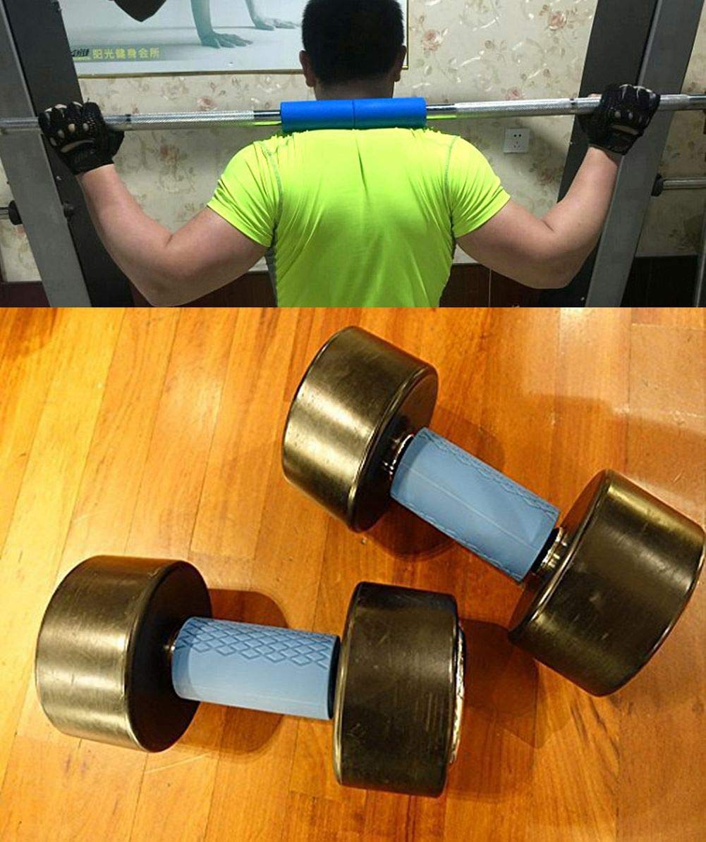 YCYU Dumbbell Grips Anti-slip Rubber Barbell Shoulder Pads Powerlifting Fat Hand Grips, Weightlifting Bodybuilding Home Workout (Blue)