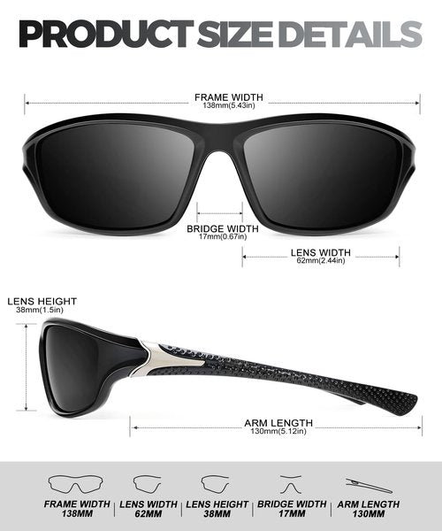 QALLY Polarized Sunglasses Men Sports Sunglasses for Men UV400 Sunglasses for Driving Golf Cycling Fishing Running