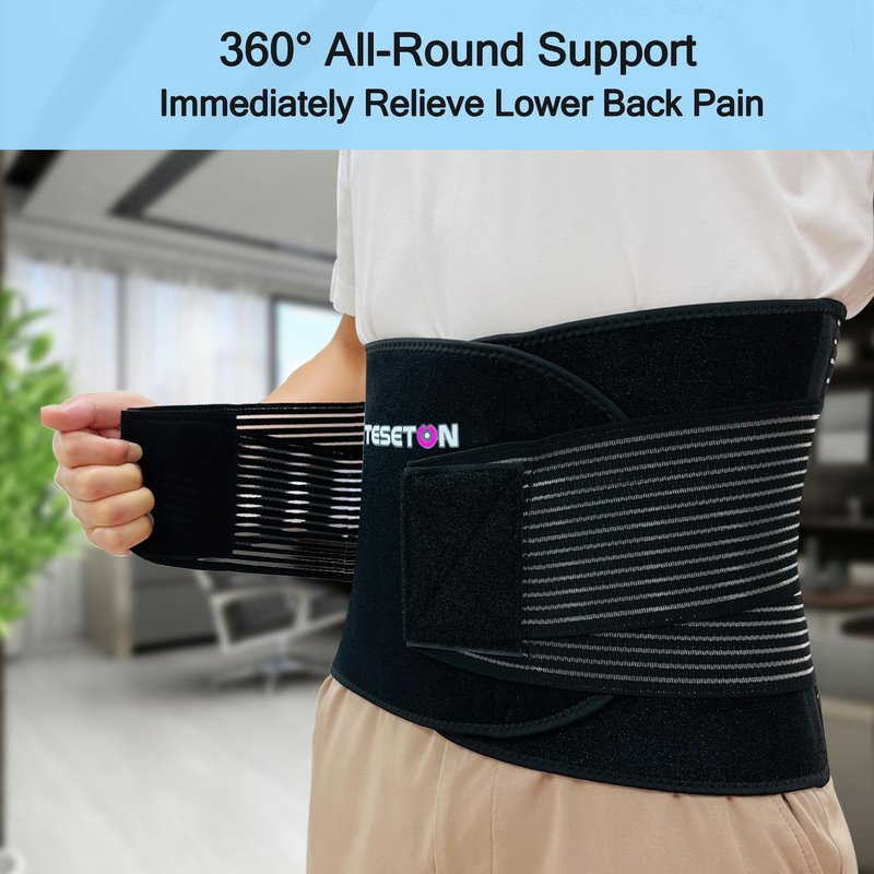 TESETON Back Brace for Men and Women, Back Support Belt Relief Lower Back Pain Herniated Disc, Sciatica, Scoliosis, Breathable Mesh, Lumbar Support Belt with 8 reinforced Bones 02 Black-M
