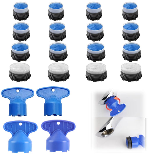 TNJPSEK Faucet Air Aerator Replacement Removal Tools for Moen, Water Cache Saving Flow Restrictor Compatibility System, Universal Aerator Set for Kitchen & Bathroom Sinks (16.5/18.5/21.5/24mm)