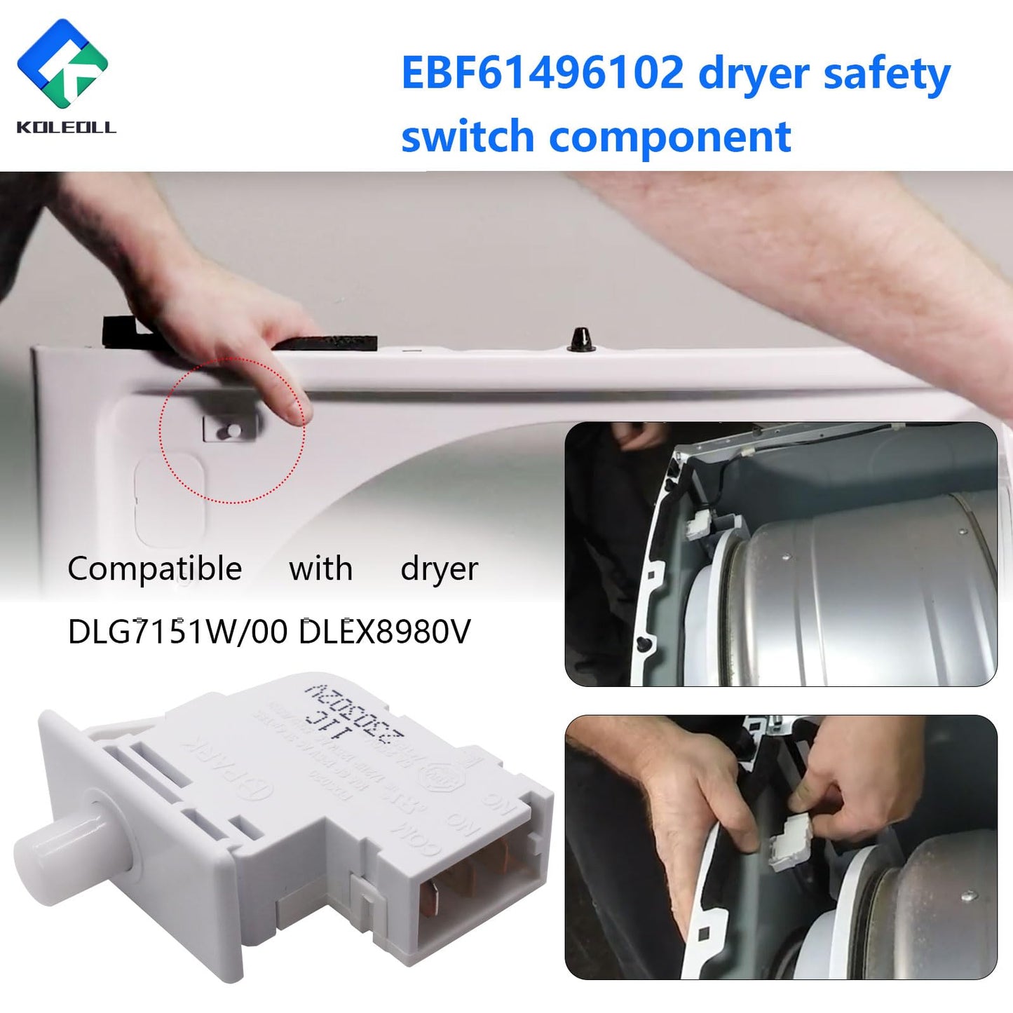 EBF61496102 Dryer Safety Switch Assembly Compatible with LG Kenmore Replaces 6601EL3001A EBF63134603 AP7013115 PS16551445 EAP16551445