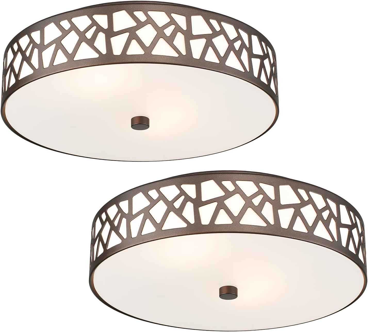 Flush Mount Ceiling Light Fixture 2-Pack - 12-Inch Oil Rubbed Bronze with Frosted Glass Shade for Bedroom, Hallway, Kitchen, Bathroom