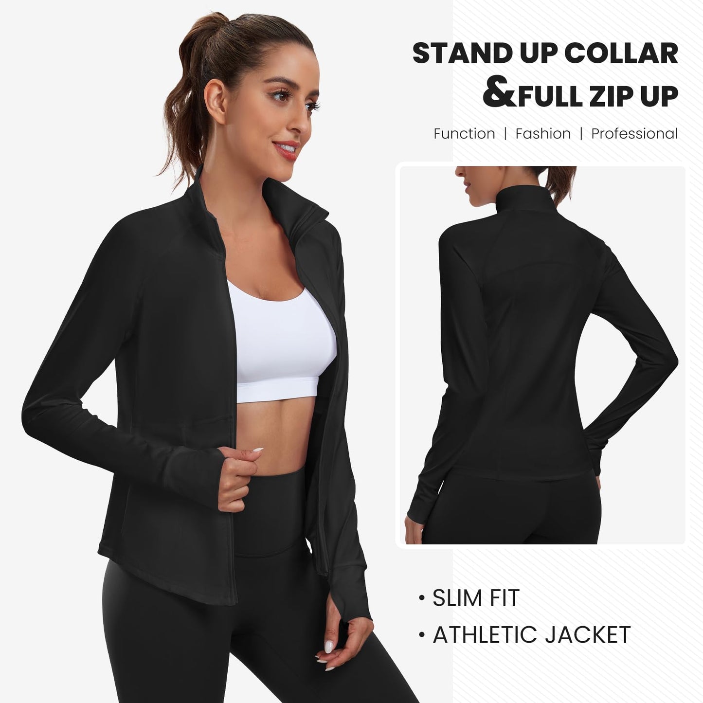 YOKGO Women's Athletic Jackets Lightweight Sport Workout Jackets Zip Up Running Jackets with Thumb Holes for Gym Yoga