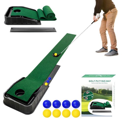 YQSZWJ Golf Putting Mat Indoor - 86.61x11.81in Golf Practice Mat with Ball Return, Portable Indoor Putting Green for Home Office Backyard, Perfect for Beginners