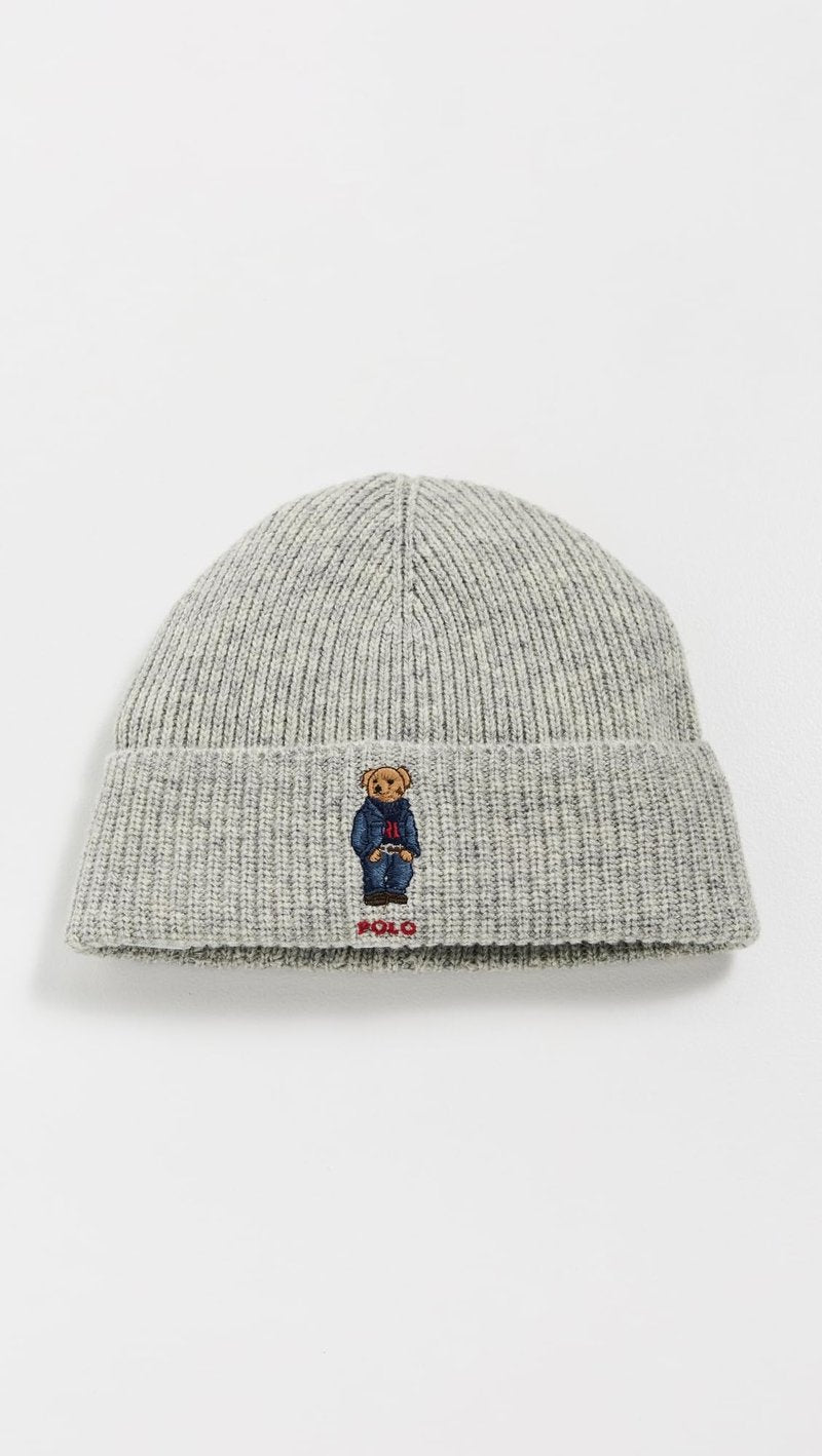 POLO RALPH LAUREN Men's Solid Denim Bear Beanie, Andover Heather, One Size
