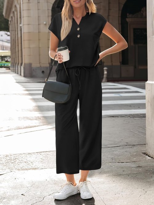 LILLUSORY Two-Piece Lounge Set - Stylish Casual Outfit for Spring Beach Travel | Perfect for Vacation