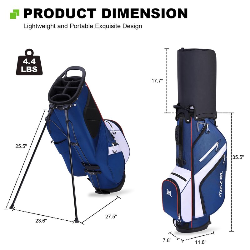 MAZEL 6-Way Golf Stand Bag for Men and Women, Lightweight Golf Bag with Stand,Dual Strap,Dust Cover (Blue)