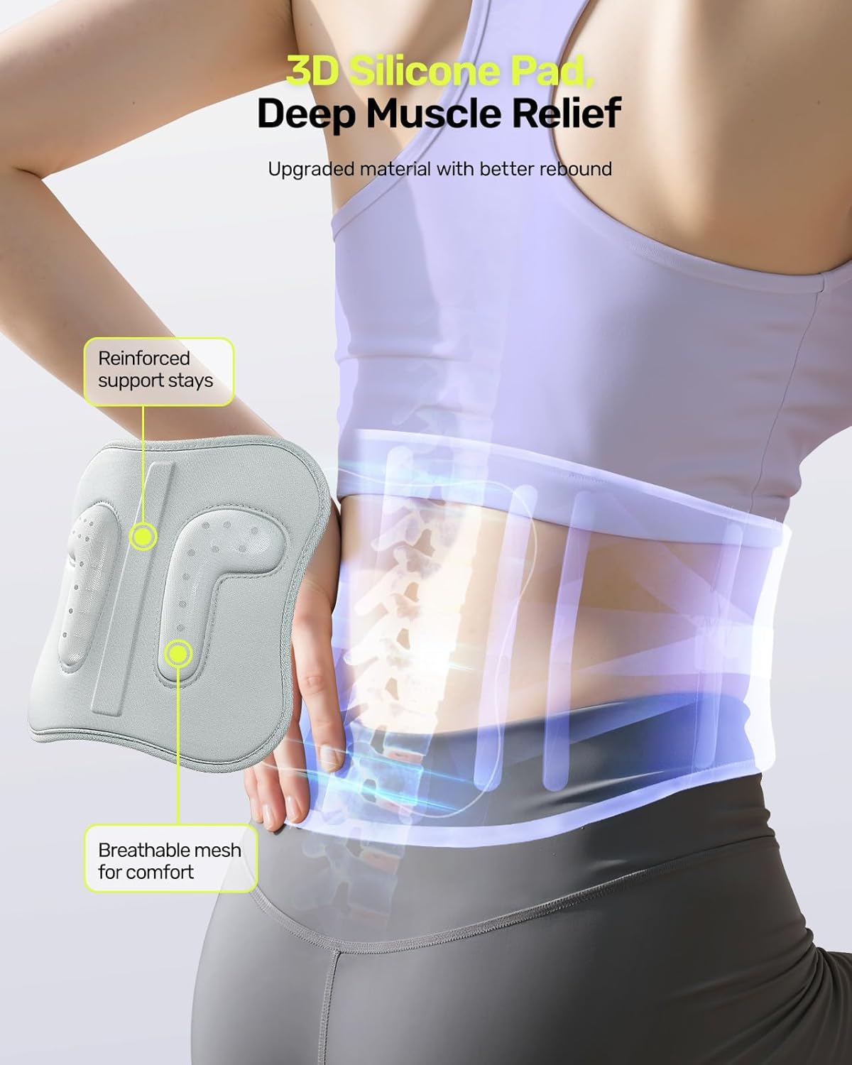 Rakiie Back Brace - Ergonomic Lumbar Support for Lower Back Pain Relief | Breathable Mesh Design, Size M (Waist: 32.3"-39.8")