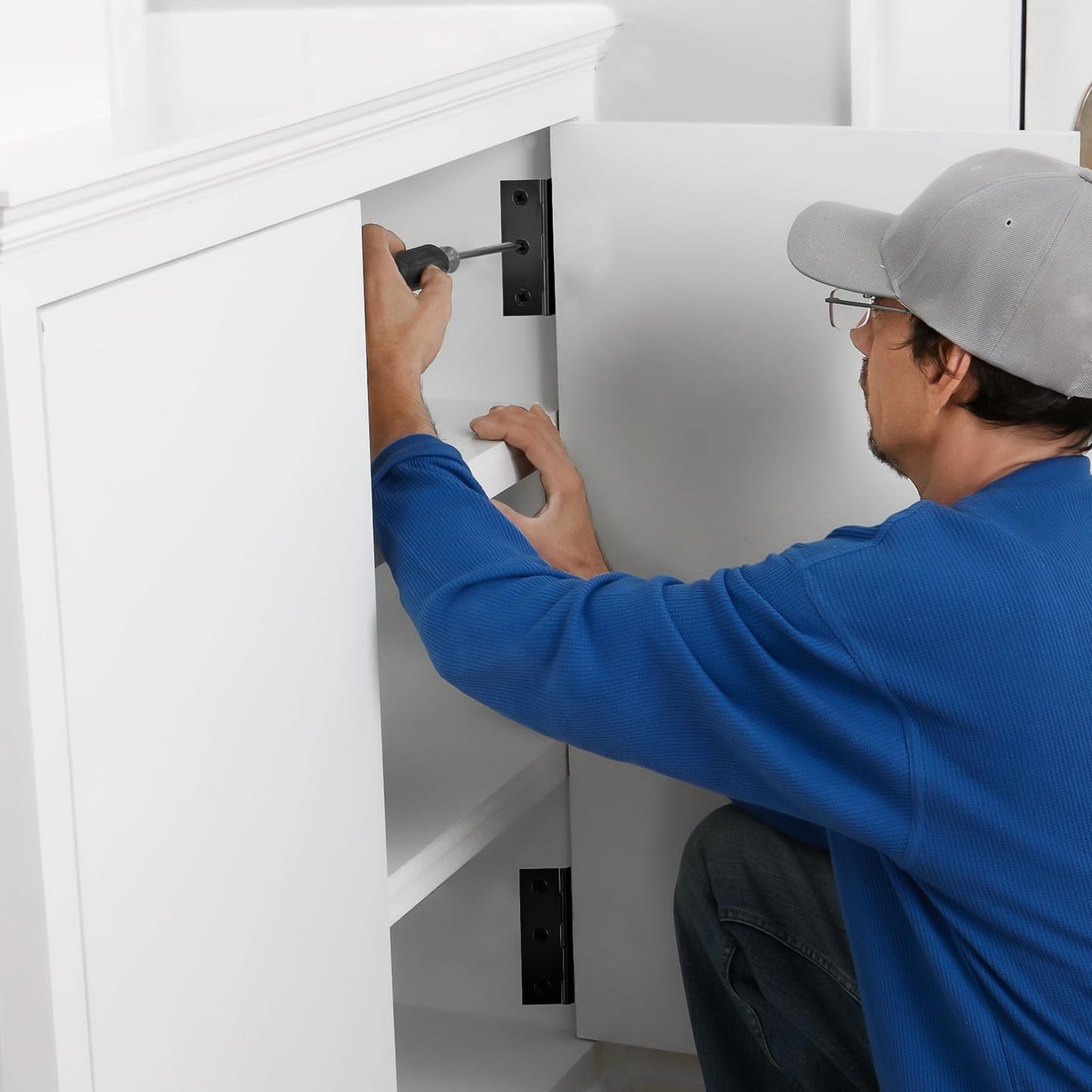 Black Door Hinges, 3 Inch Black Hinges for Furniture Door Window Case Lid and Wooden Box Chest, Pack of 4 with 24 Screws