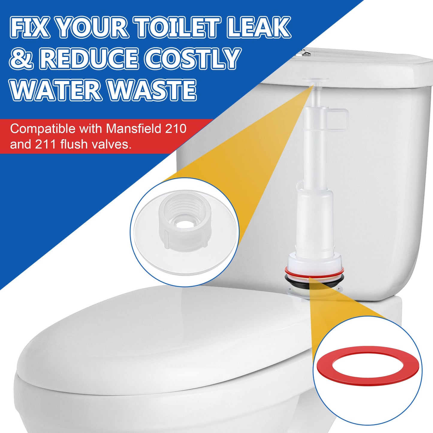 Dreyoo Flush Valve Replacement Parts, 3 Pcs Stop Cap Replacement and 3 Pcs Flush Valve Seal Replacement, Toilet Tank Parts Compatible with Mansfield 210 and 211 Flush Valves