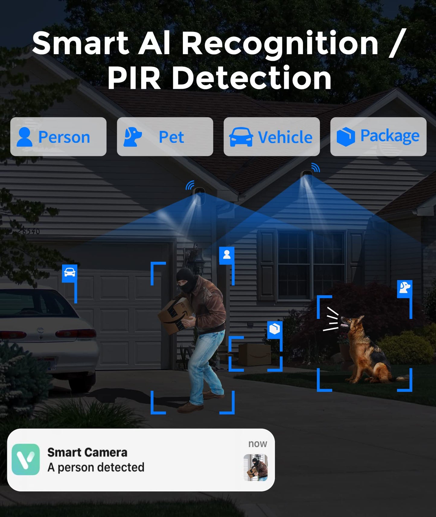 abetap 2K Wireless Security Cameras - Outdoor WiFi Security Cameras Color Night Vision, AI/PIR Detection, 2-Way Talk, Cloud/SD, Weatherproof, Battery Powered Outdoor Cameras(White-2Packs)