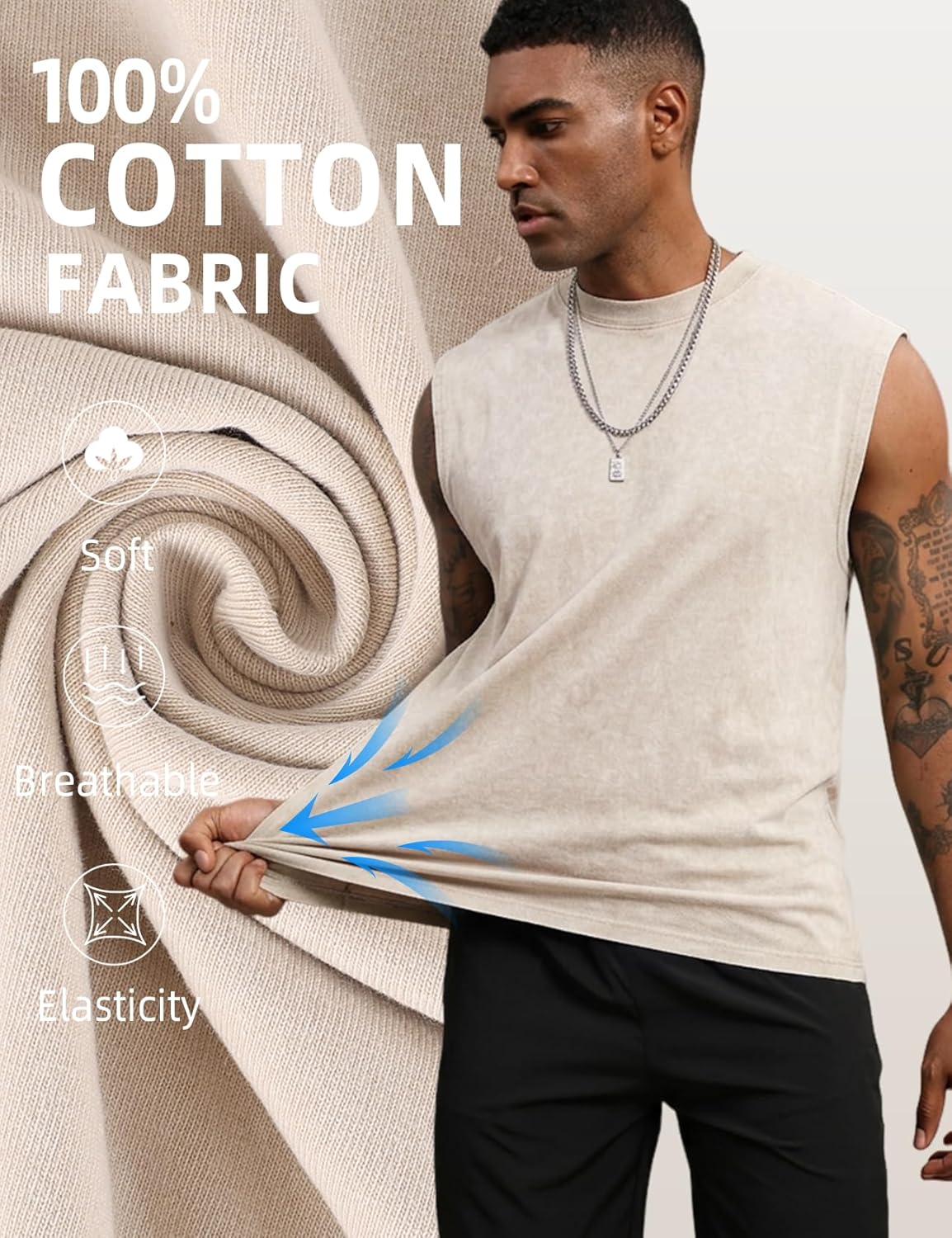 Arssm Sleeveless Tank Tops for Men - Cotton Acid Wash Muscle Workout Tees | Comfortable Fit