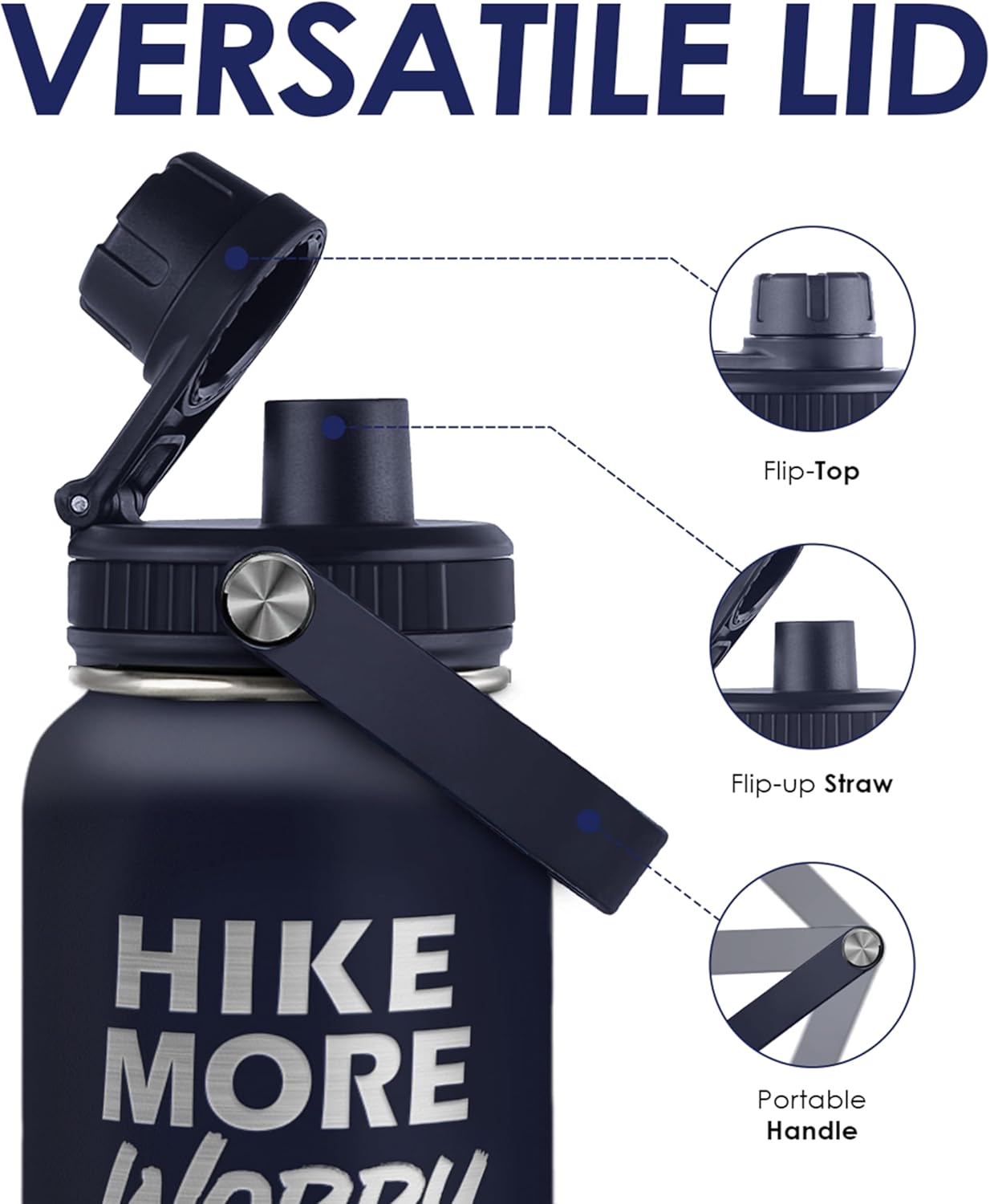 SANDJEST Insulated Stainless Steel Water Bottle - 32oz Vacuum Chug Lid for Hiking | Perfect Gift for Outdoor Enthusiasts