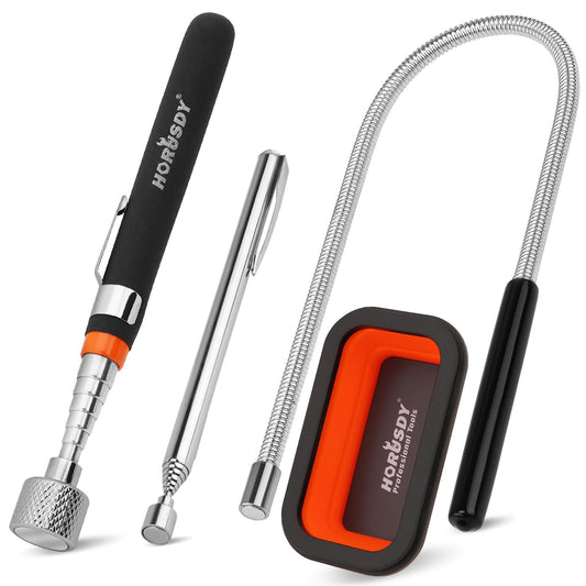 HORUSDY 4 - PIECE Magnetic Pickup Tools Kit | Extendable Telescoping Magnet Pick Up Tool Set 7-30.5” & 5-25” | Bend-It Flexible Magnetic Sweeper | Collapsible Parts Tray for Garage Workshop Yard
