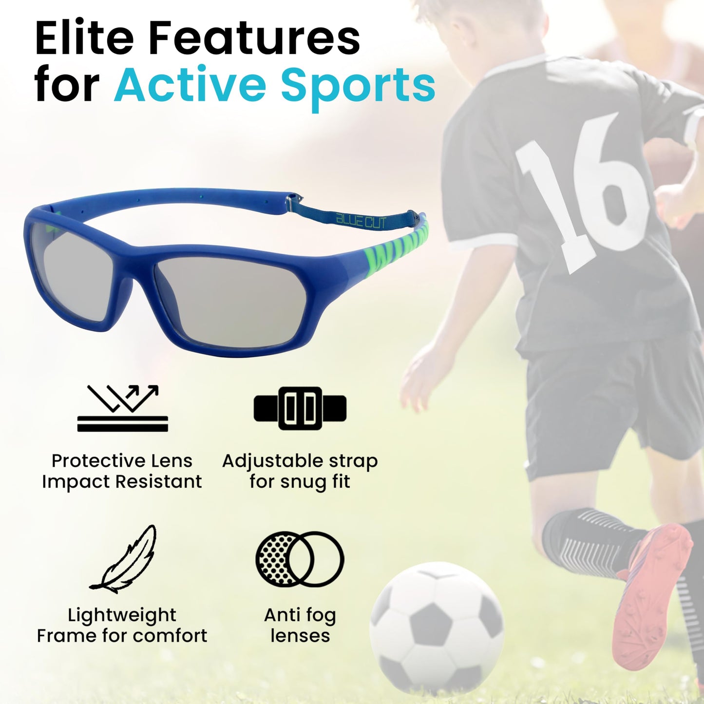 BLUE CUT Kids Sports Protection Goggles – Photochromic Safety Glasses for Children, Basketball, Baseball, Football, Soccer & Outdoor Sports