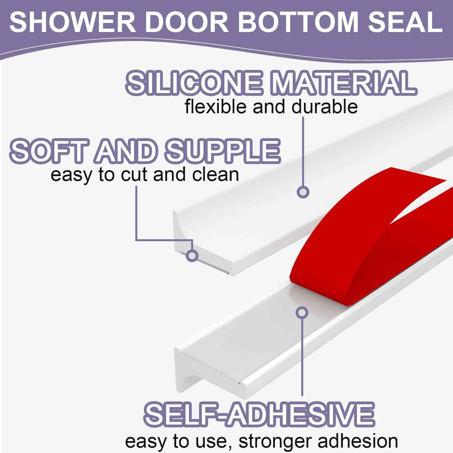 Hzetuu Shower Threshold Water Dam Barrier - Versatile, Silicone Shower Water Guard Stopper Seal Strip for Bathroom Floor, Bathtub Rim, Kitchen Countertop (White, 98 In/ 2.5M)