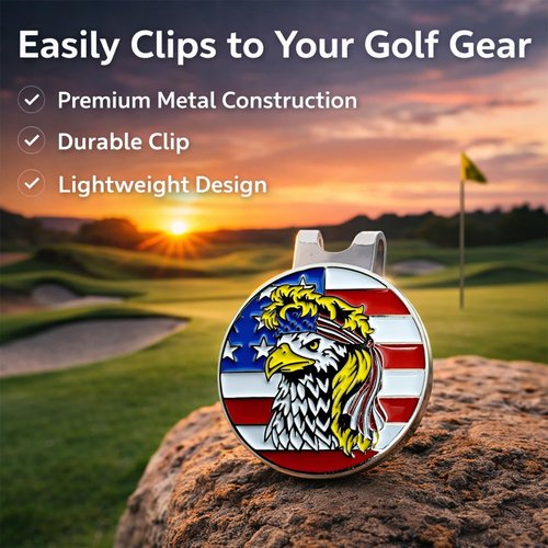Bald Eagle Bandana Golf Ball Marker and Hat Clip - American Flag Bald Eagle Golf Ball Markers and Hat Clip - Magnetic Novelty America Golf Ball Marker Hat Clip - USA Golf Ball Markers and Hat Clip