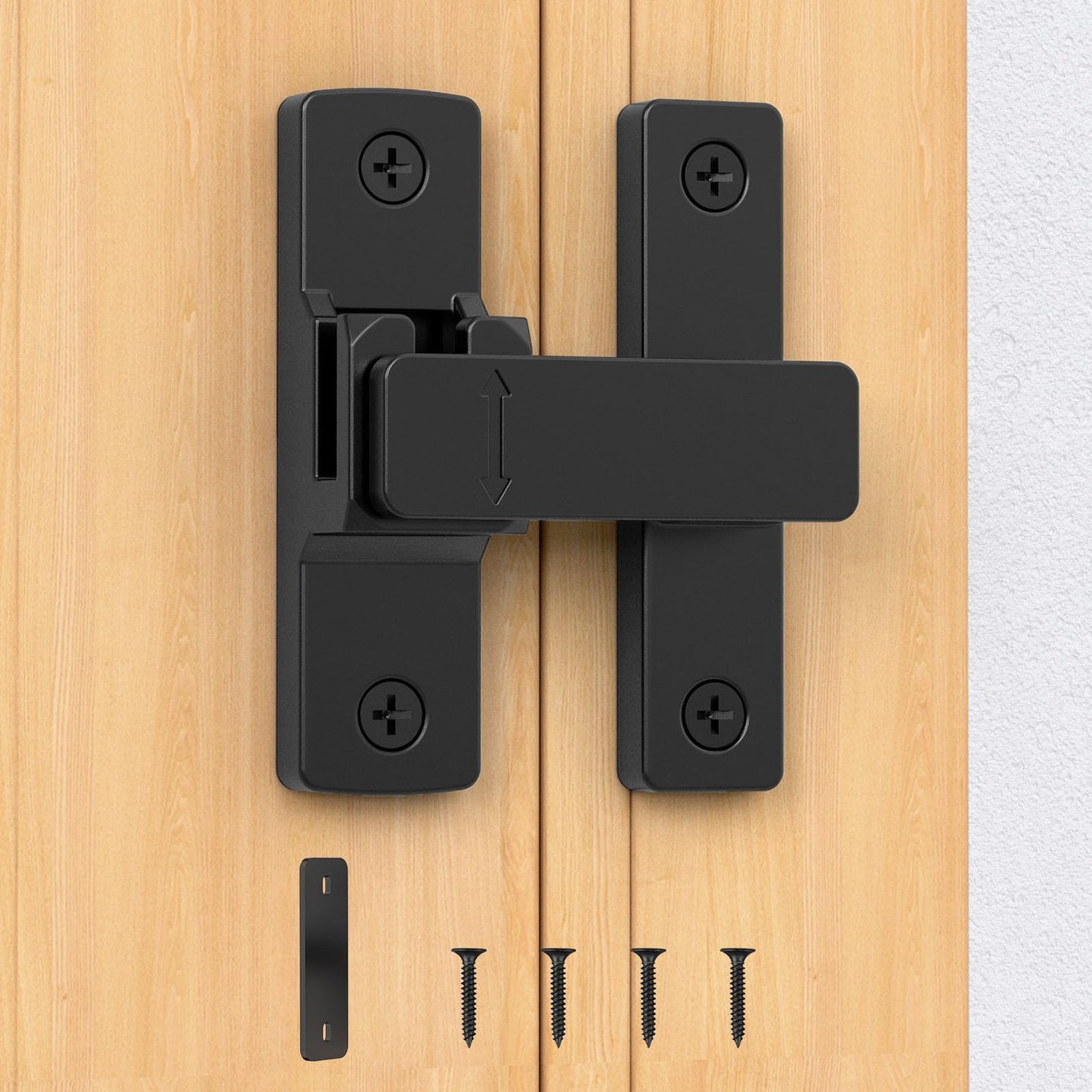 Barn Door Lock, 90/180 Degree Zinc Hardware Sliding Door Lock, Heavy Duty Flip Safety Door Latch for Screen, Cabinets, Bathrooms, Gardens, Barns, Pet Doors, Window Cabinets (Black-1Pack)