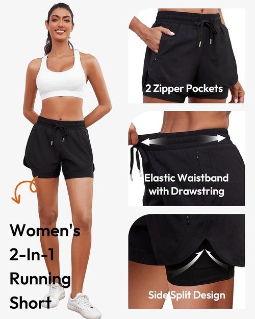 CE' CERDR Women's 2-in-1 High Waisted Running Shorts - Athletic Gym & Yoga Shorts with 4 Pockets